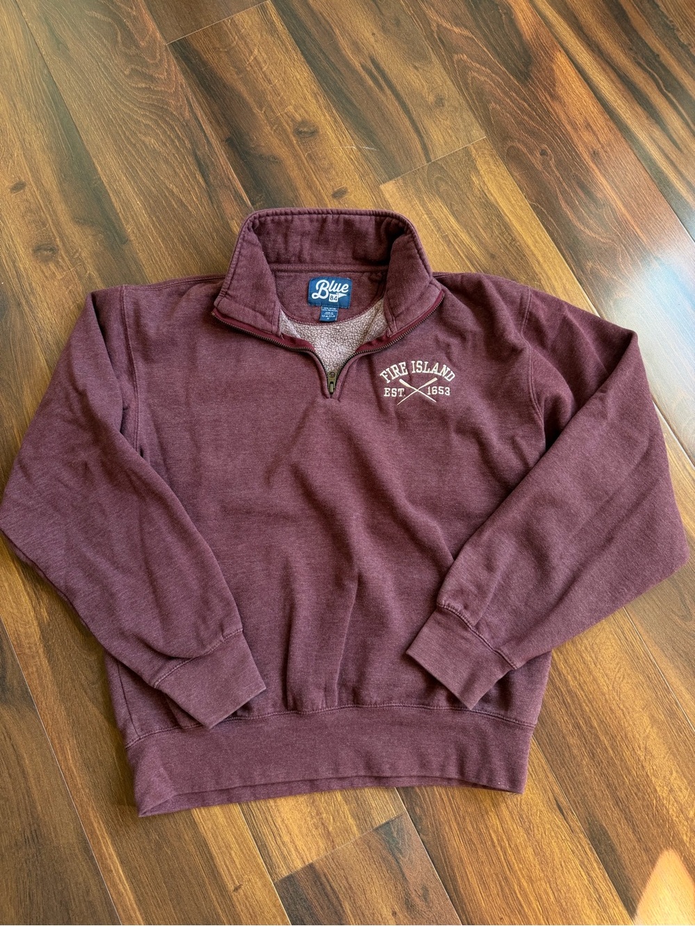 Fire Island 1/4 Zip Pullover Sweatshirt Burgundy Mock Neck Blue 84 S